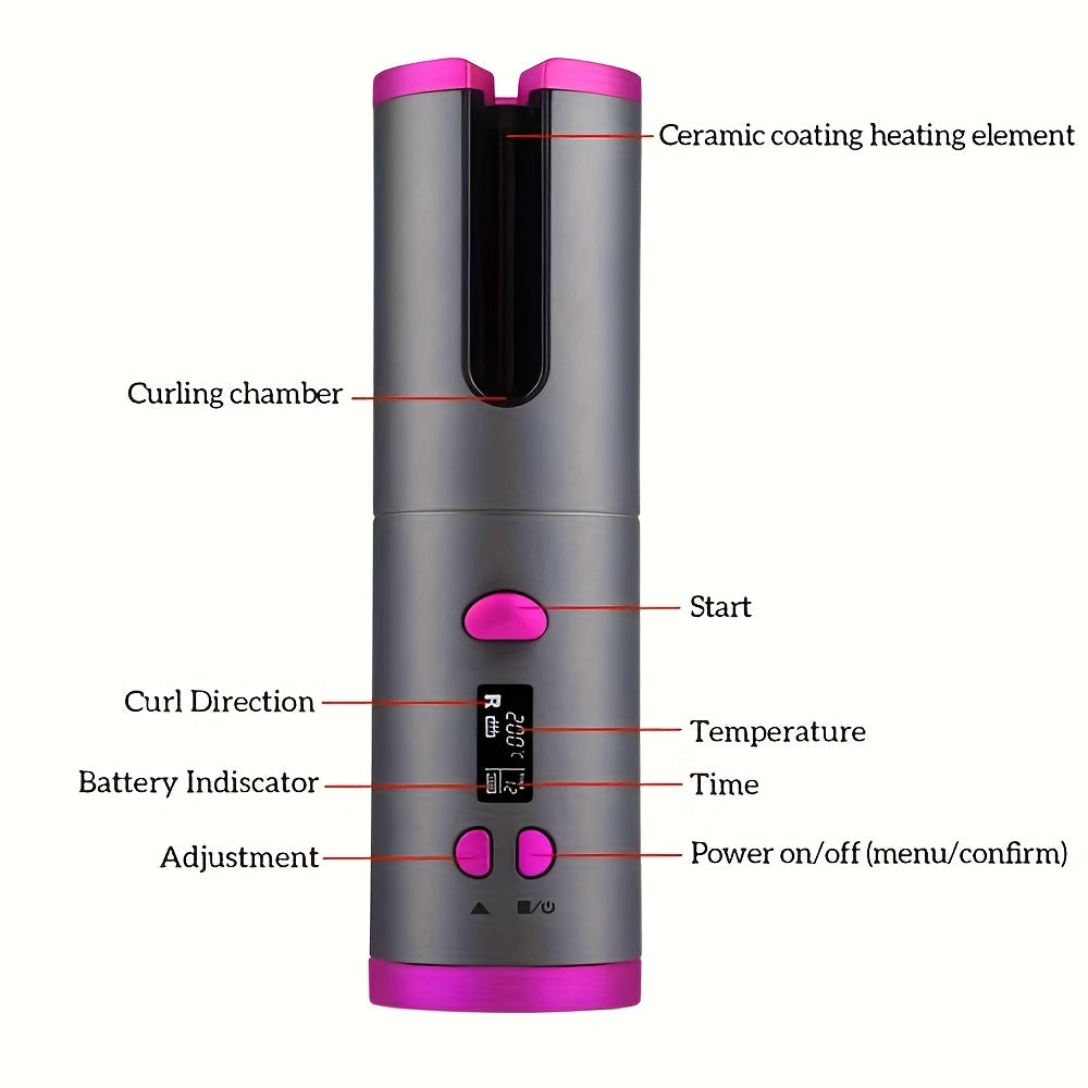 Portable Wireless Automatic Hair Curler – LED Display, 6 Heat Settings & Timer | Waves & Curls, Travel & Home Use