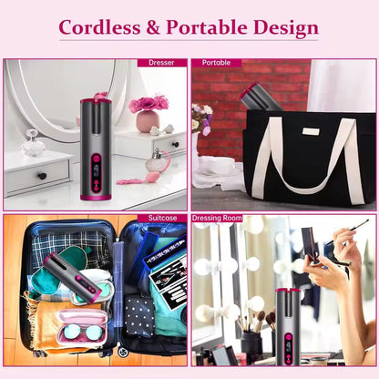 Portable Wireless Automatic Hair Curler – LED Display, 6 Heat Settings & Timer | Waves & Curls, Travel & Home Use