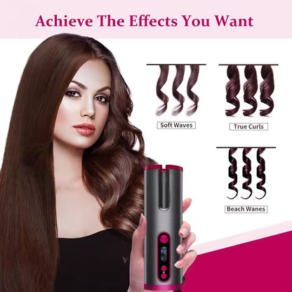 Portable Wireless Automatic Hair Curler – LED Display, 6 Heat Settings & Timer | Waves & Curls, Travel & Home Use