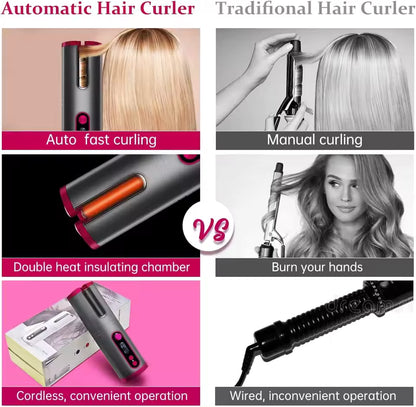 Portable Wireless Automatic Hair Curler – LED Display, 6 Heat Settings & Timer | Waves & Curls, Travel & Home Use