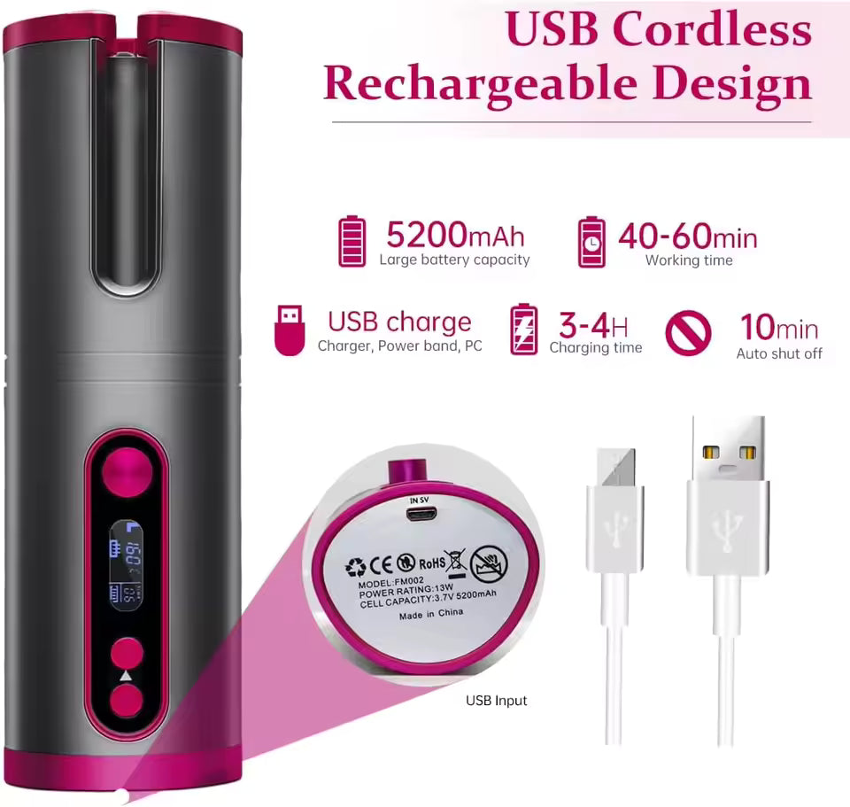 Portable Wireless Automatic Hair Curler – LED Display, 6 Heat Settings & Timer | Waves & Curls, Travel & Home Use