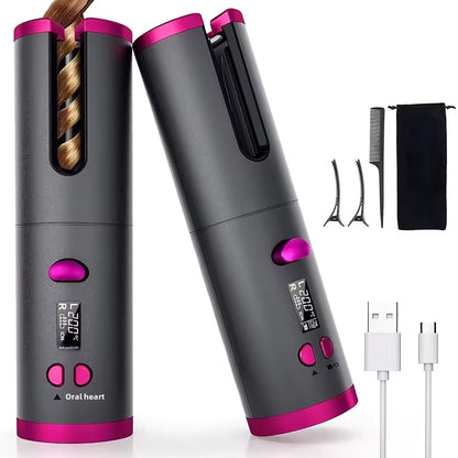 Portable Wireless Automatic Hair Curler – LED Display, 6 Heat Settings & Timer | Waves & Curls, Travel & Home Use