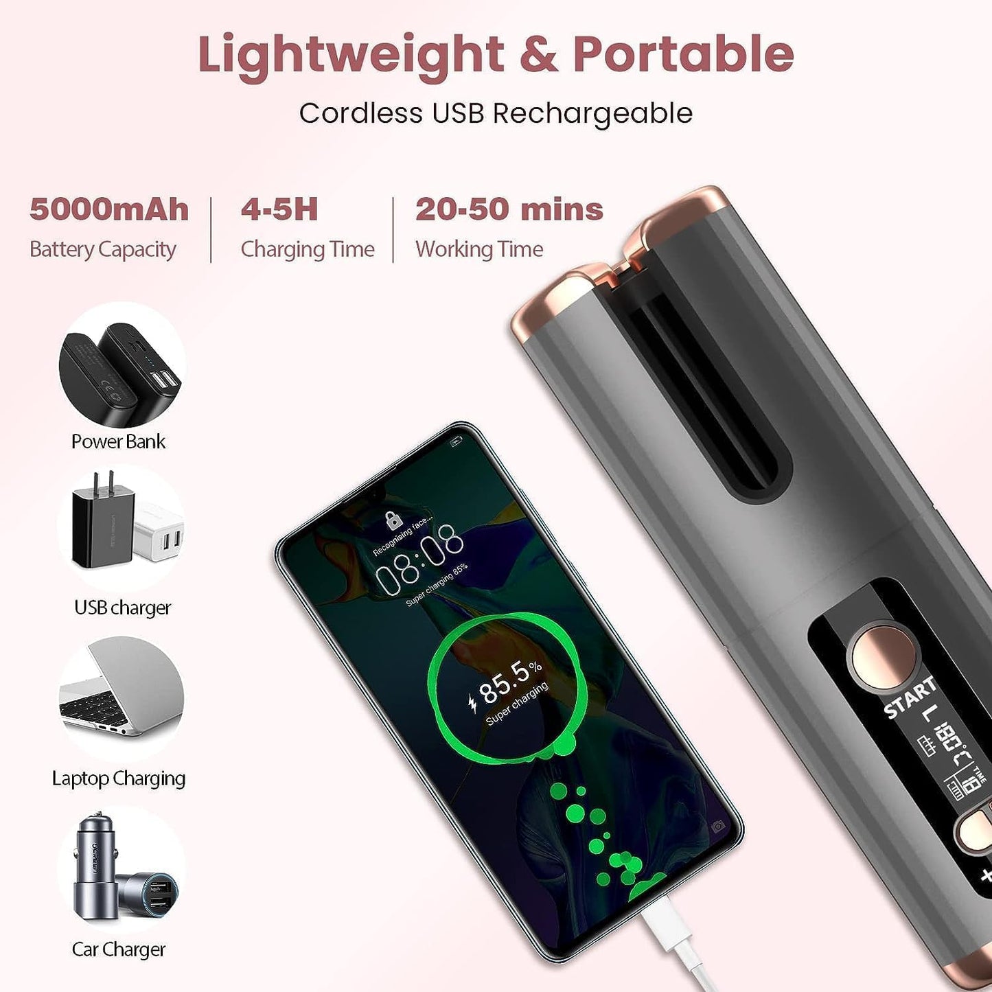 Portable Wireless Automatic Hair Curler – LED Display, 6 Heat Settings & Timer | Waves & Curls, Travel & Home Use